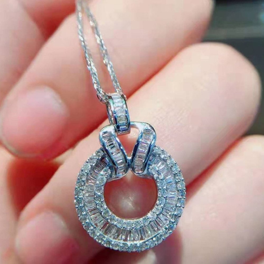 💥 925 Sliver Coating CZ Emerald and Round Cut Necklace for Women, HA4552
